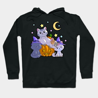 Halloween Cats Pumpkin Witch Anime Cat Lover Kawaii Neko Hoodie